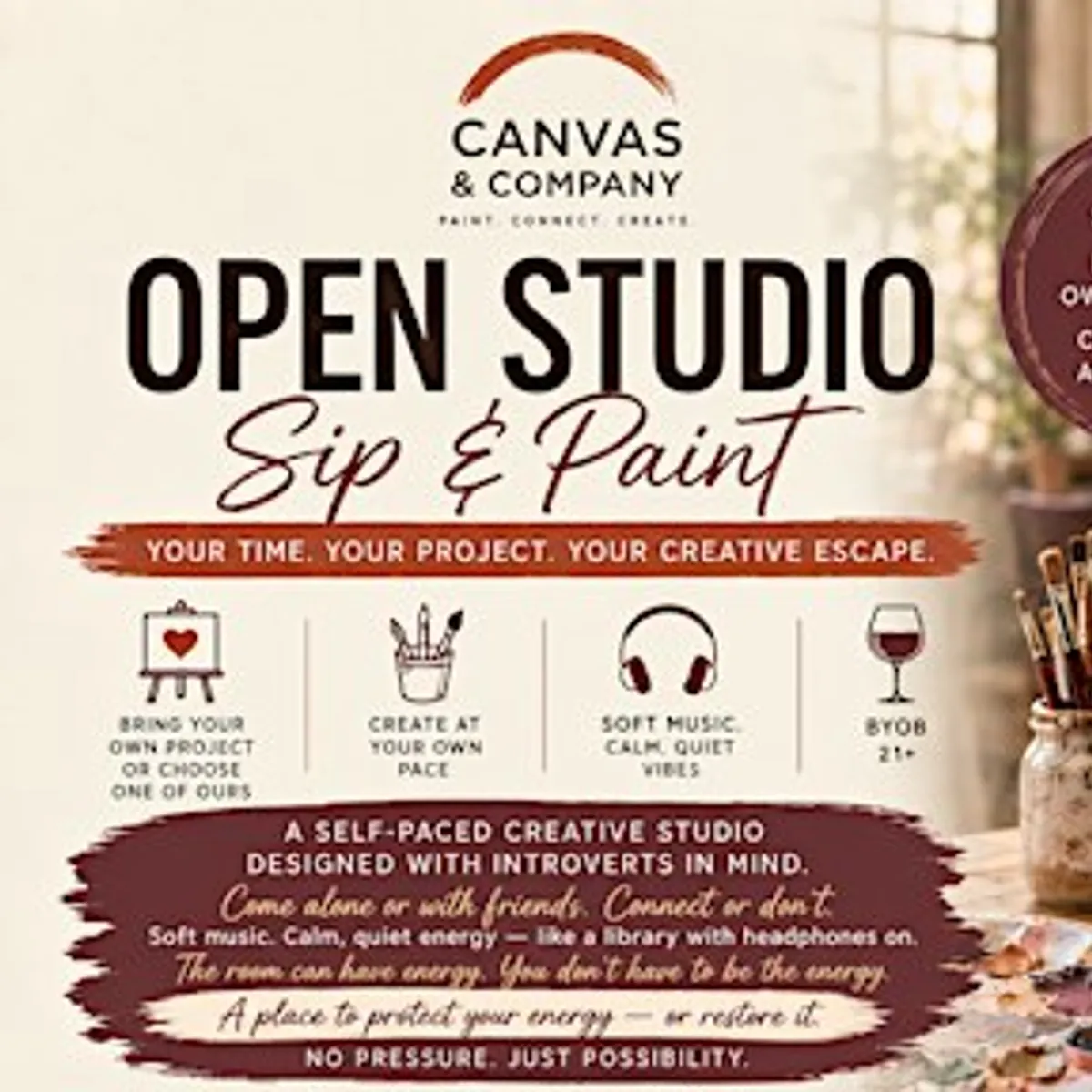 Open Studio Sip & Paint @ Canvas & Company | WPB | Age 10+ Recommended